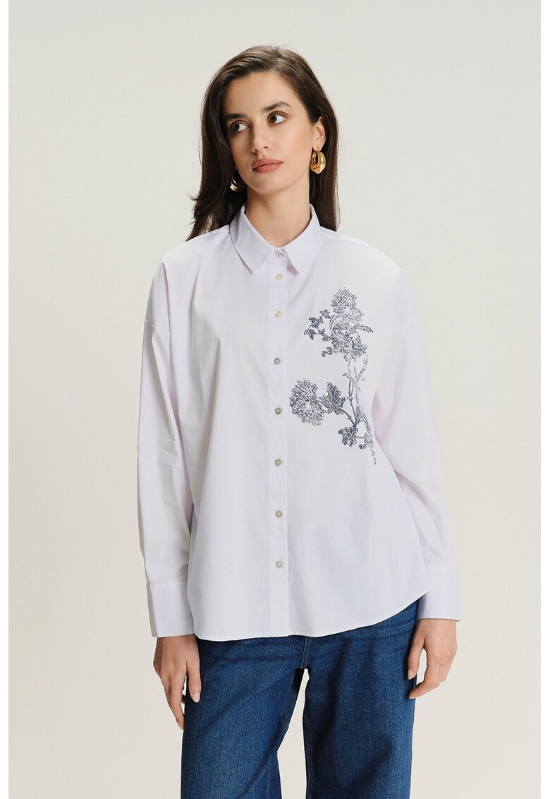 Oferte la Camasa cu detaliu cu imprimeu floral si guler ascutit - Alb/Bleumarin