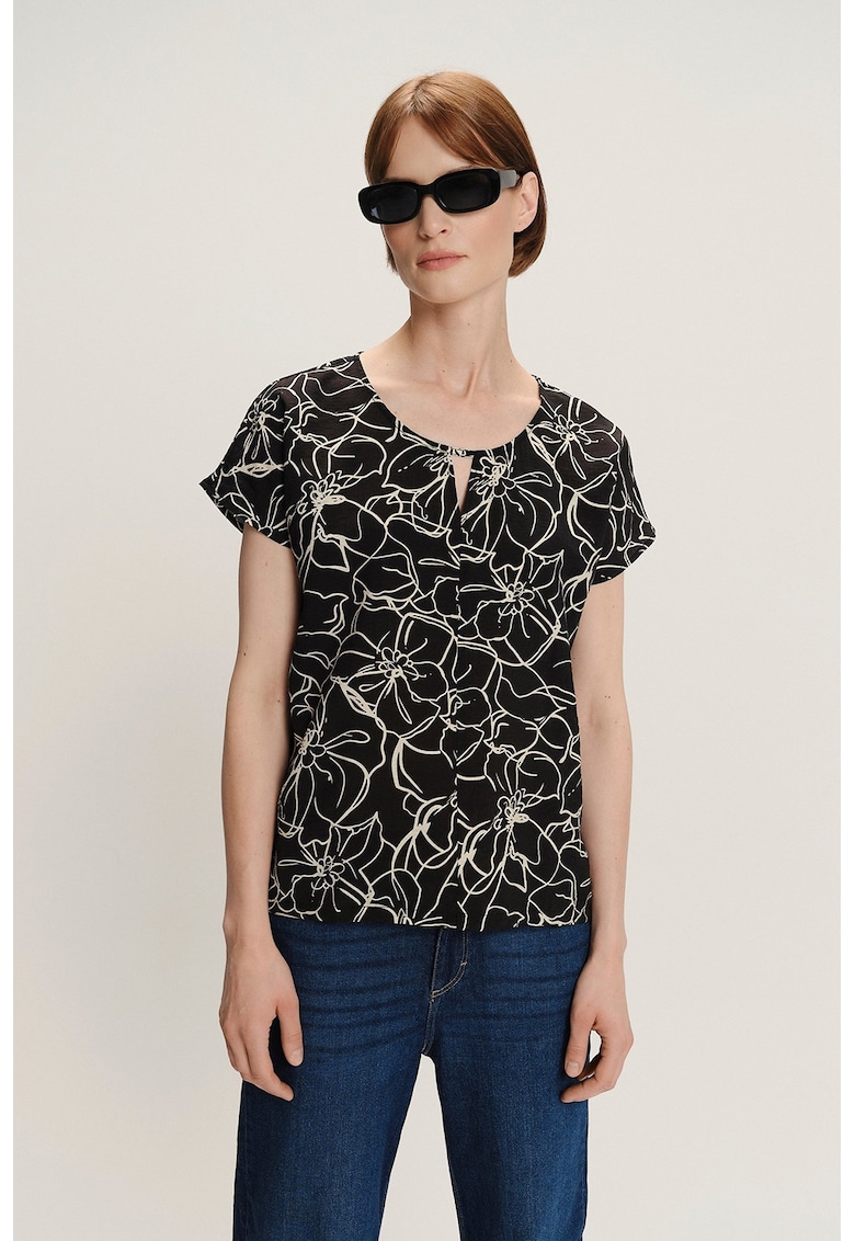 Oferte la Bluza cu maneci scurte si model - Negru/Bej