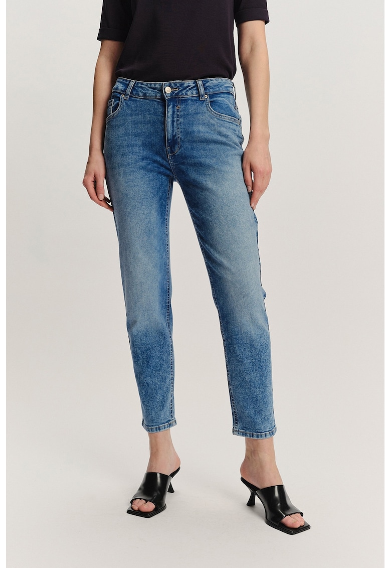 Oferte la Blugi slim-fit din amestec de modal cu talie medie - Albastru melange