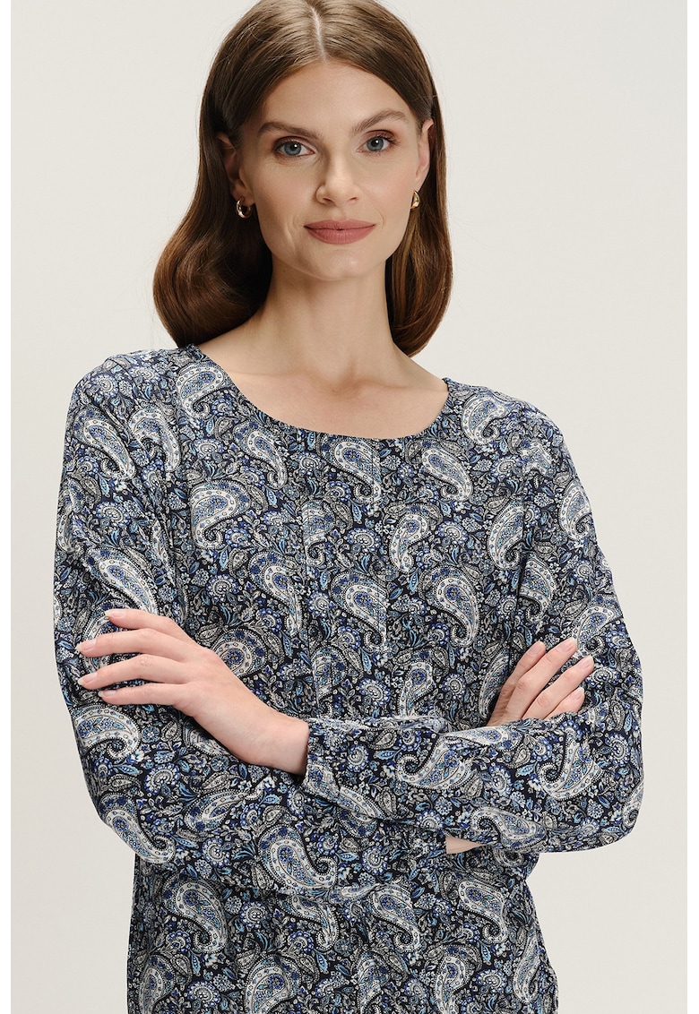 Oferte la Bluza cu decolteu rotund si model - Alb/Albastru ultramarin/Albastru