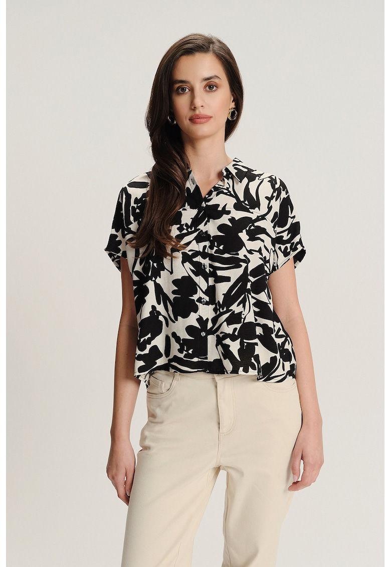 Oferte la Camasa cu model floral si maneci scurte - Negru/Bej