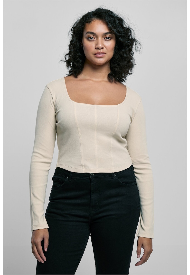 Oferte la Bluza cu decolteu patrat - Bej deschis