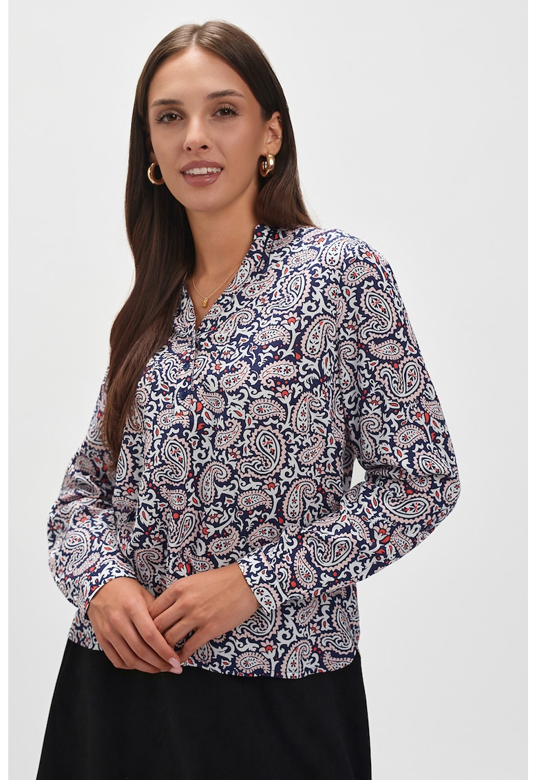 Oferte la Bluza cu animal print cu maneci cazute - Alb/Roz deschis/Bleumarin