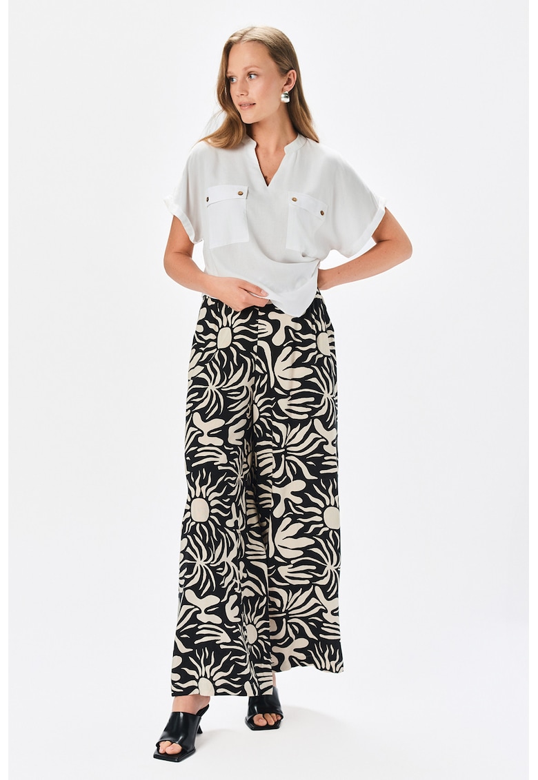 Oferte la Pantaloni cu model - croiala ampla si buzunare laterale - Negru/Crem