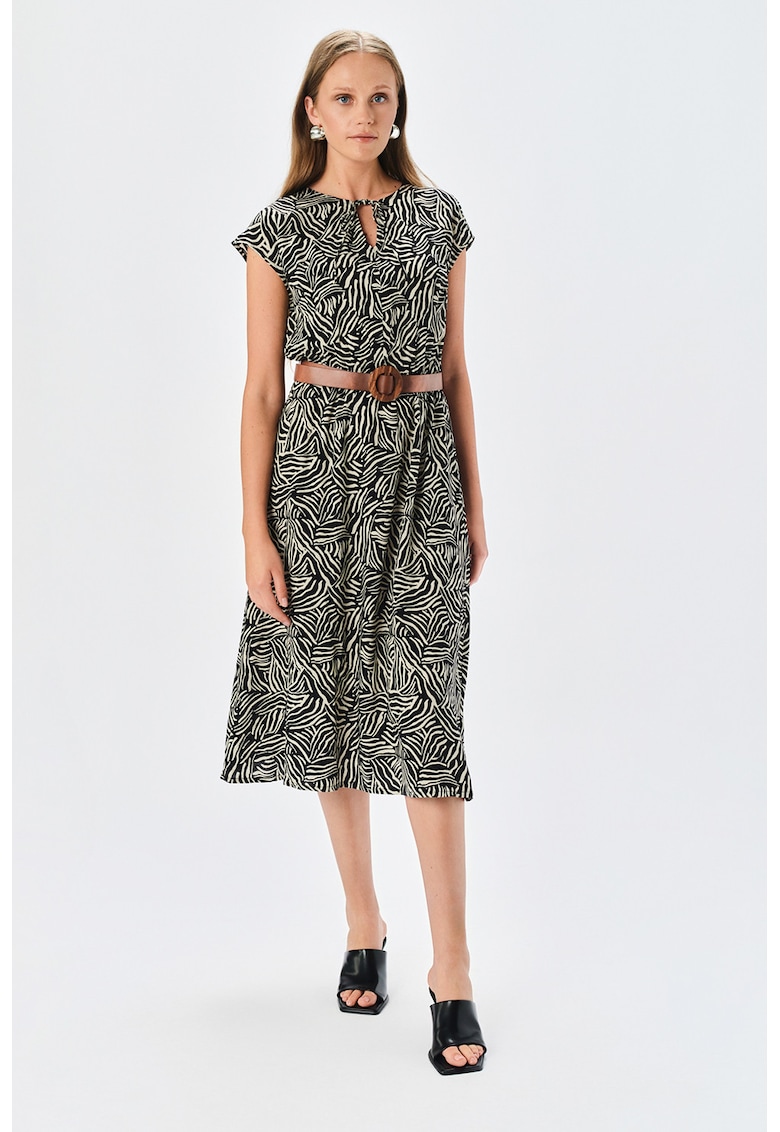 Oferte la Rochie midi cu model - Alb fildes/Negru