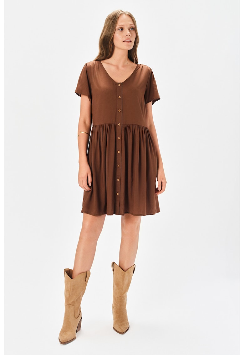 Oferte la Rochie mini evazata cu decolteu in V - Maro inchis