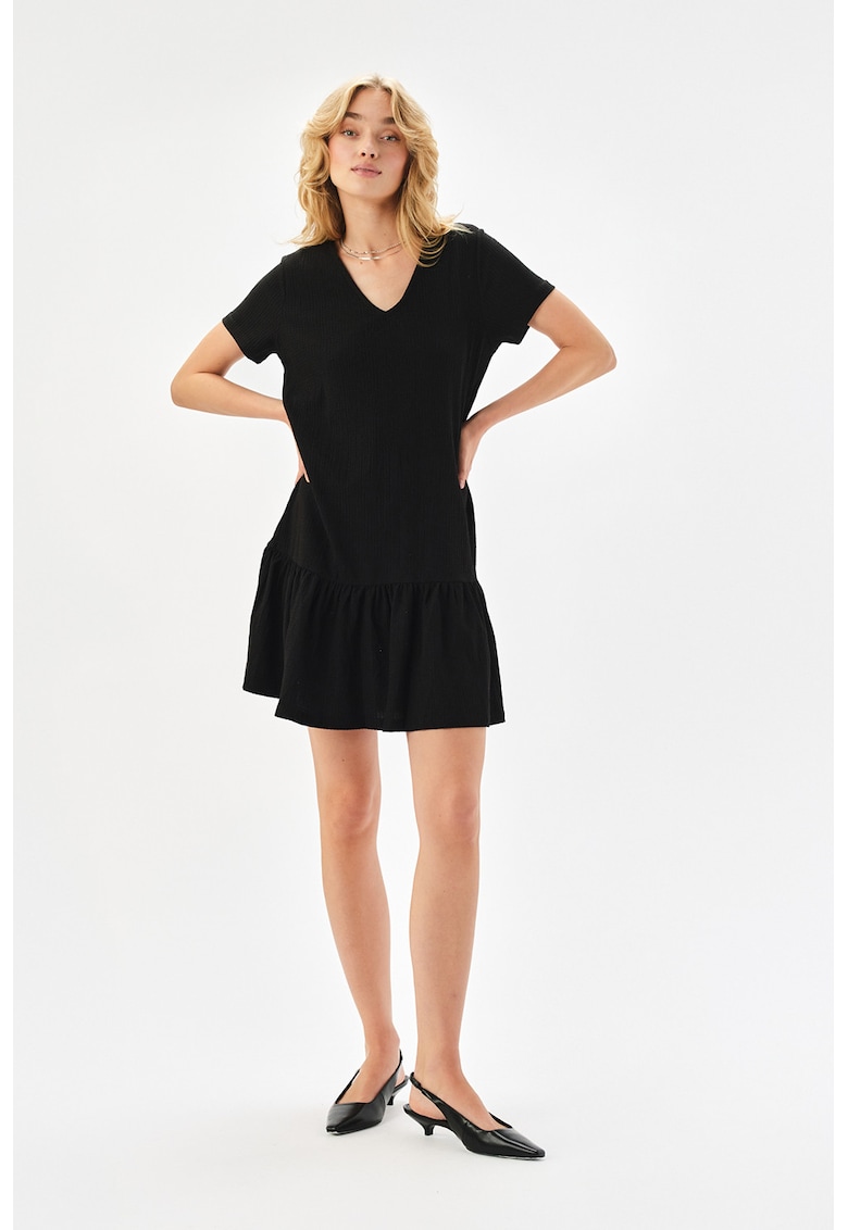Oferte la Rochie evazata cu maneci scurte - Negru