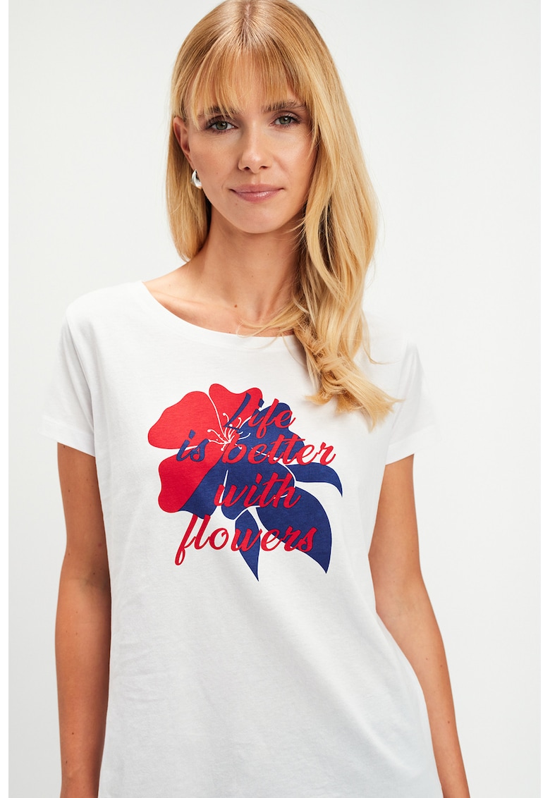 Oferte la Tricou cu imprimeu floral - Alb optic/Rosu vermillion