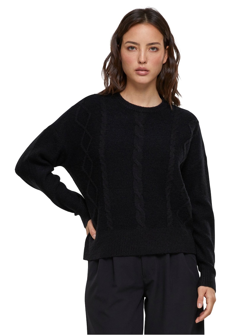 Oferte la Pulover cu maneci cazute si design cu torsade - Negru melange