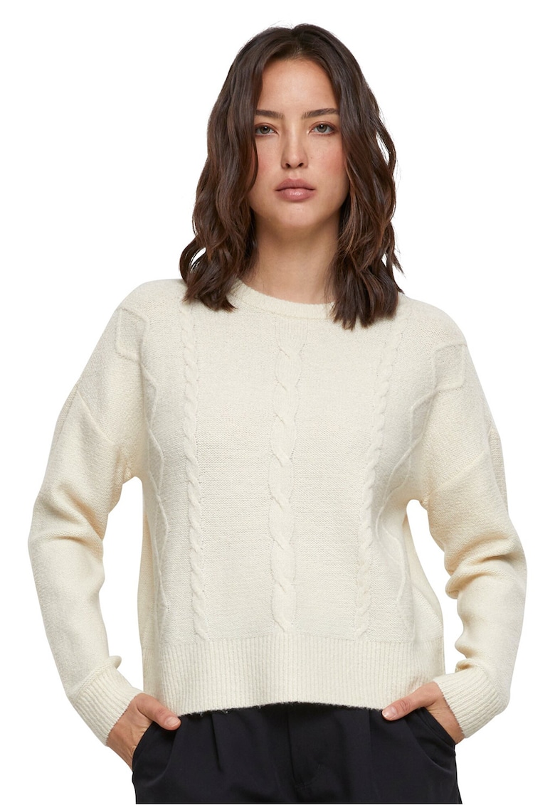Oferte la Pulover cu maneci cazute si design cu torsade - Alb fildes
