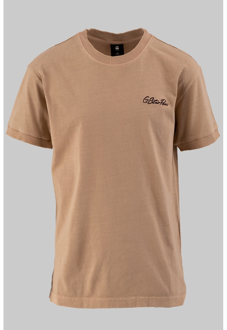 Oferte la Tricou cu decolteu la baza gatului si logo brodat - Bej inchis