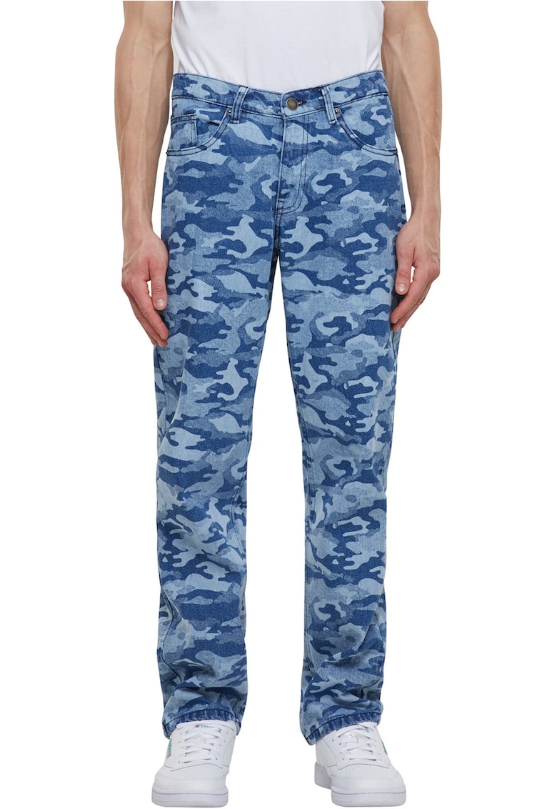 Oferte la Blugi ampli cu imprimeu camuflaj - Albastru