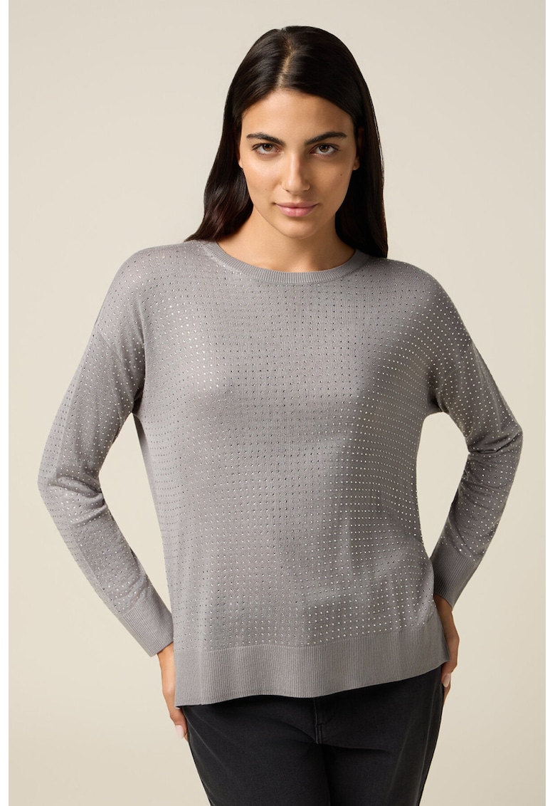 Oferte la Pulover tricotat fin decorat cu strasuri - Gri deschis
