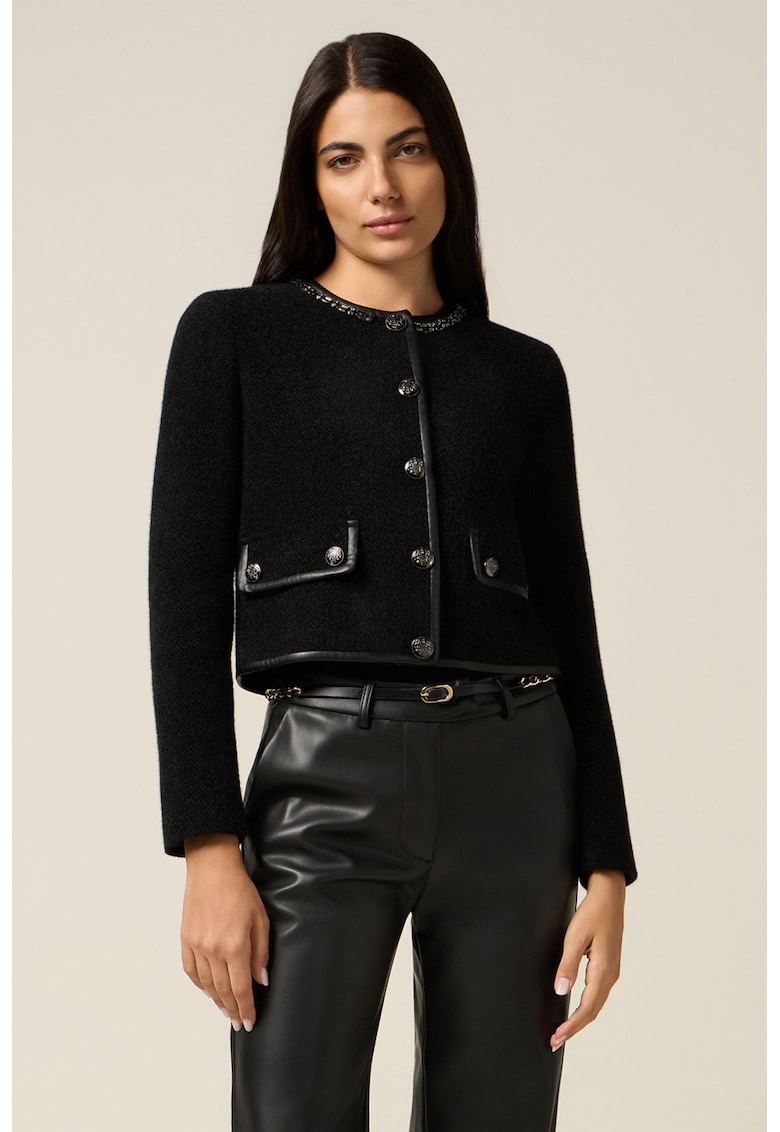 Oferte la Sacou cu aspect texturat cu nasturi metalici - Negru