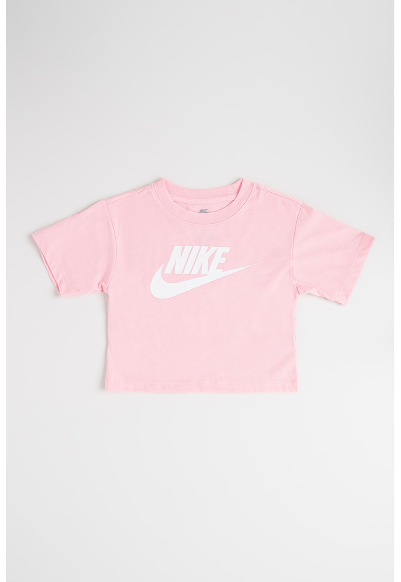 Oferte la Tricou cu imprimeu logo si decolteu la baza gatului - Alb/Roz pastel