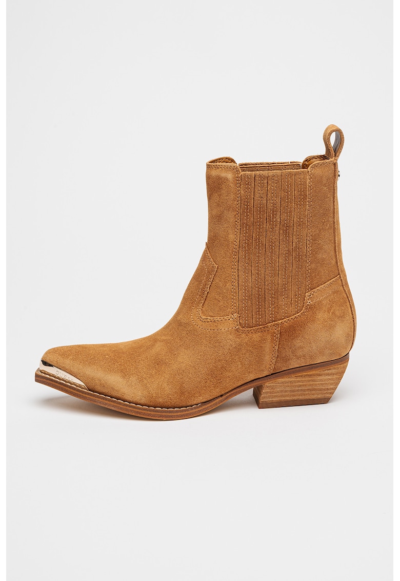Oferte la Botine de piele intoarsa cu toc cubanez Lanna - Maro deschis