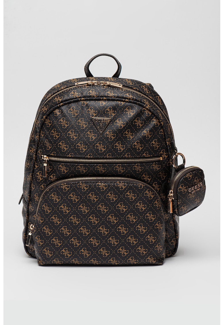 Oferte la Rucsac de piele ecologica cu model logo - Negru/Maro camel