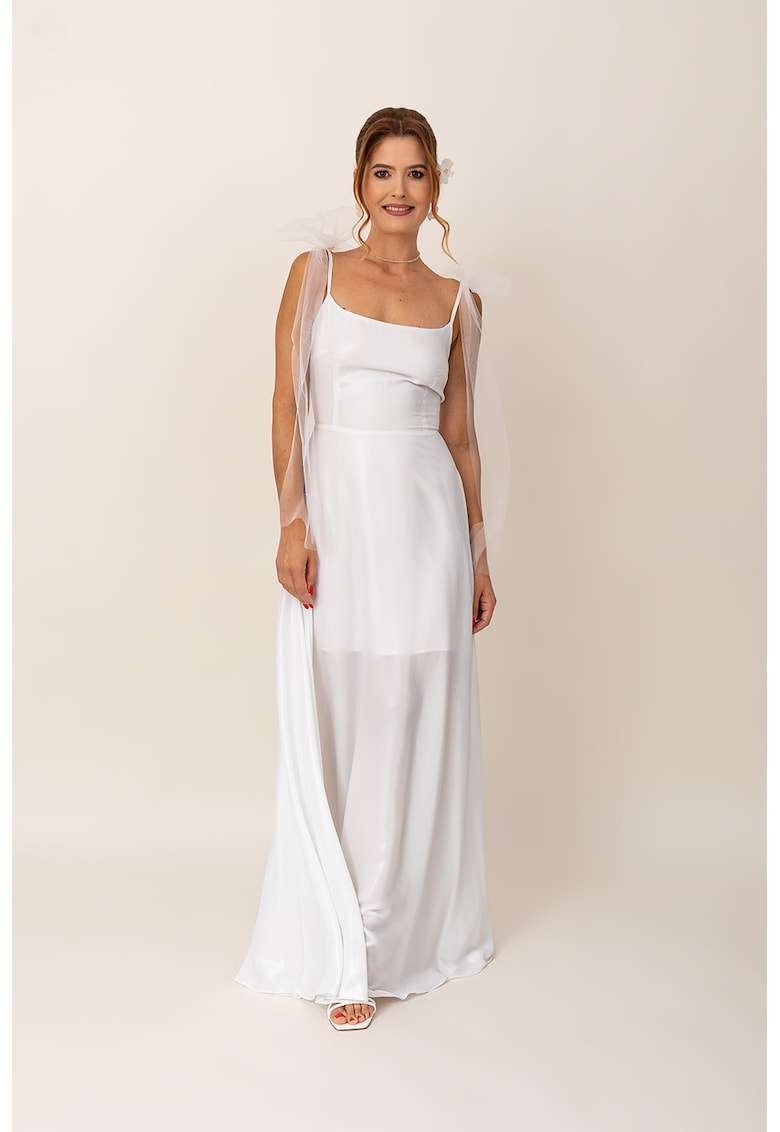 Oferte la Rochie evazata lunga cu aplicatie funda - Alb