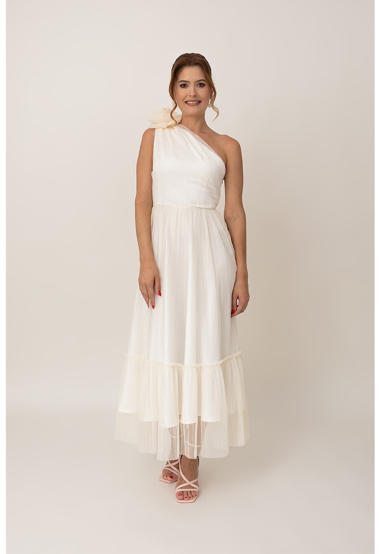 Oferte la Rochie lunga cu decolteu pe un umar - Crem
