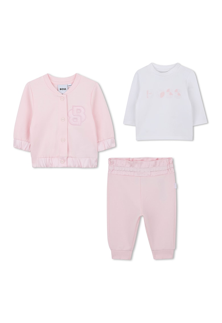 Oferte la Set de jacheta cu nasturi - pantaloni si bluza de trening - 3 Piese - Roz deschis/Alb murdar