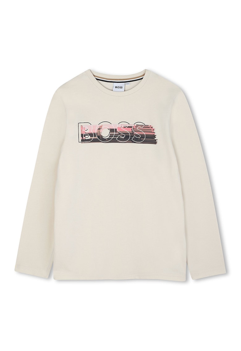Oferte la Bluza din bumbac cu decolteu la baza gatului si logo - Alb fildes