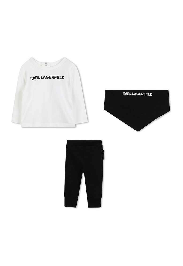 Oferte la Set de bluza - pantaloni si bavetica din bumbac - Alb/Negru