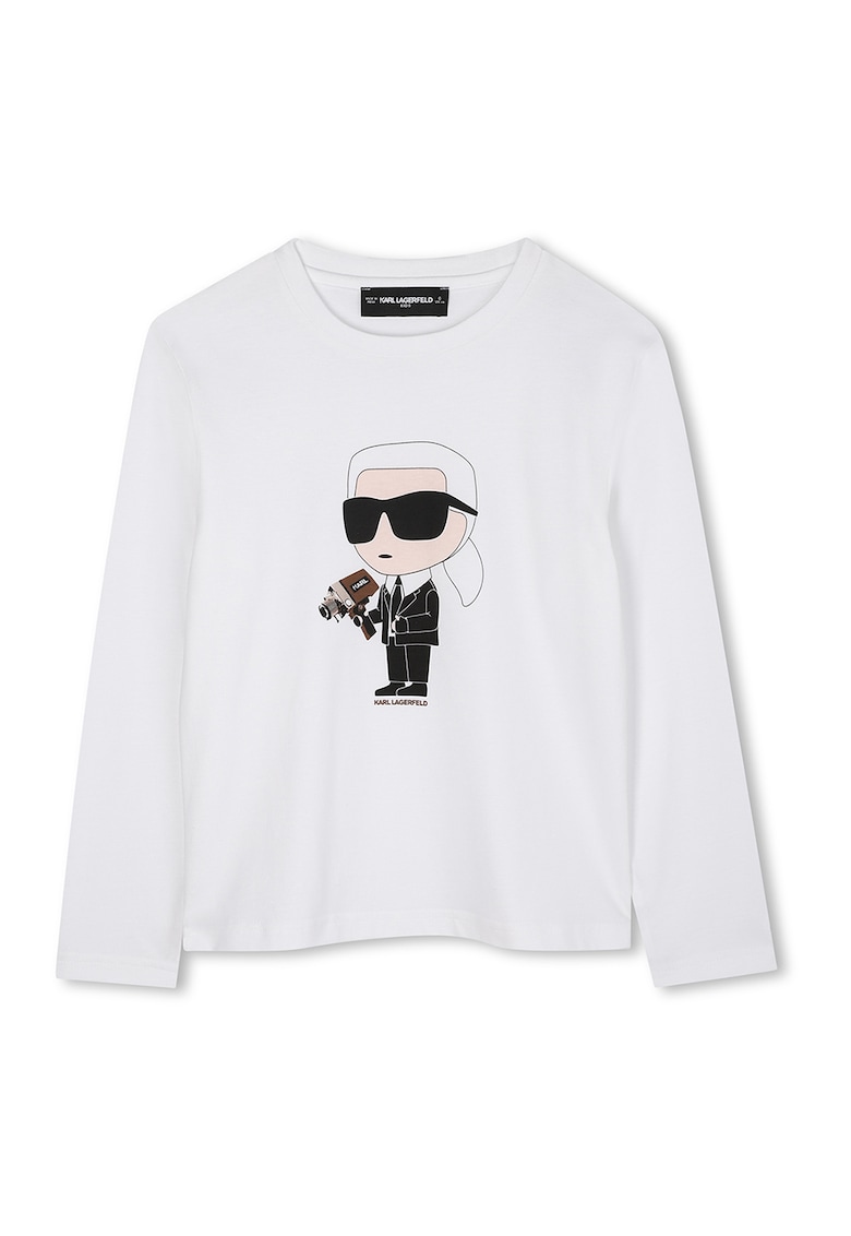 Oferte la Bluza cu decolteu la baza gatului si imprimeu logo - Negru/Gri deschis