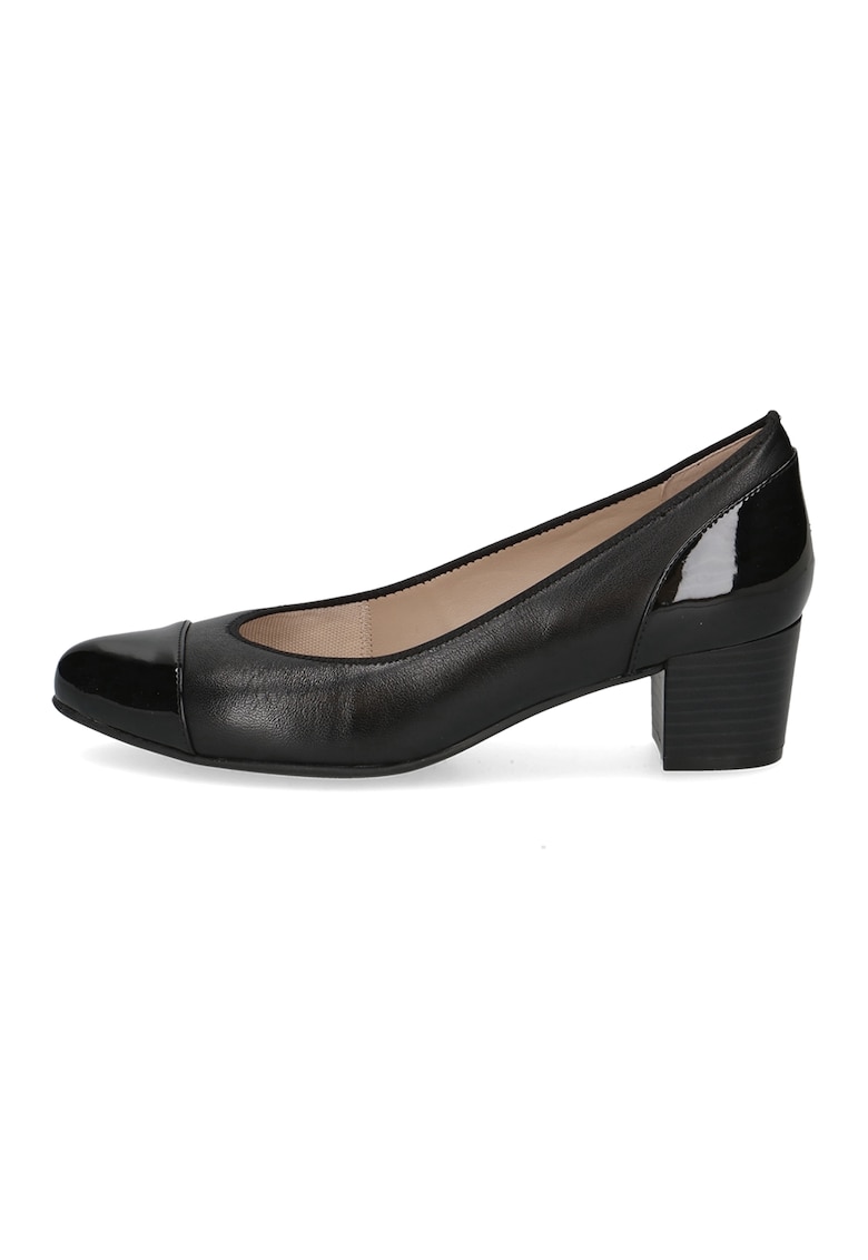 Oferte la Pantofi din piele si piele ecologica cu aplicatie cap-toe si toc kitten - Negru