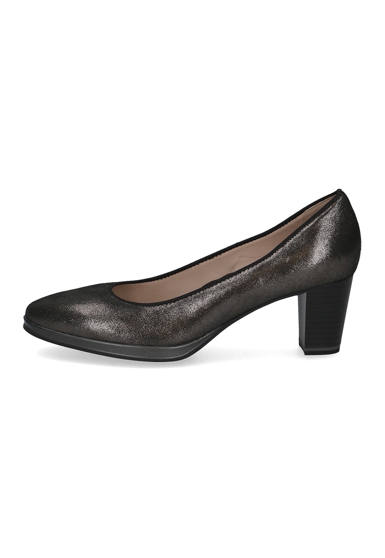 Oferte la Pantofi din piele cu toc bloc - Gri inchis