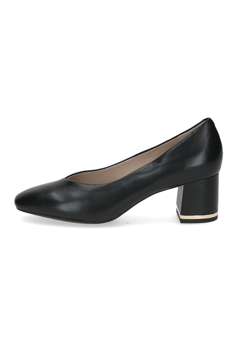 Oferte la Pantofi din piele cu varf patrat si toc bloc - Negru