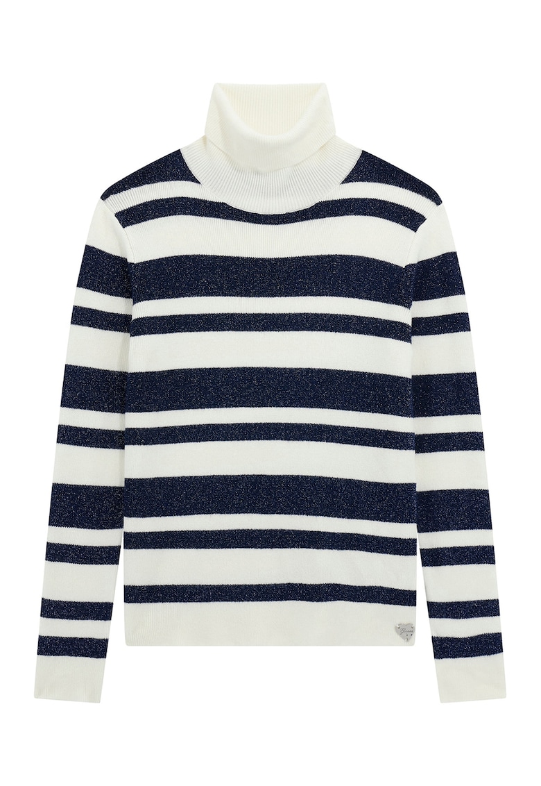Oferte la Pulover cu dungi si guler inalt - Alb fildes/Bleumarin