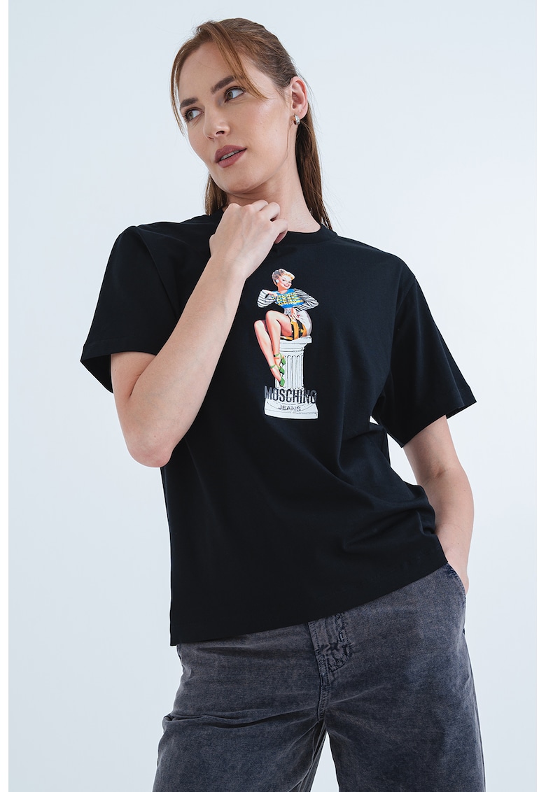 Oferte la Tricou din bumbac cu imprimeu grafic - Alb/Negru/Albastru