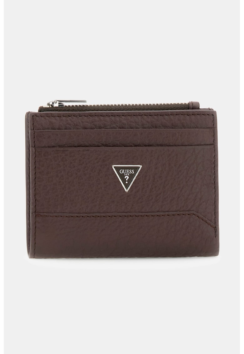 Oferte la Portofel din piele cu logo metalic - Maro