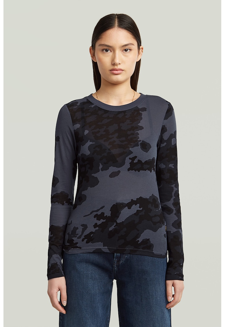 Oferte la Bluza slim fit din bumbac organic - Gri deschis/Albastru inchis