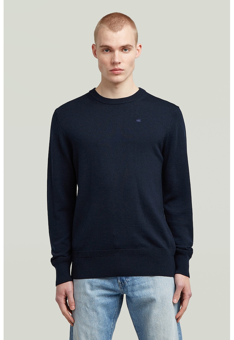 Oferte la Pulover din lana Merinos cu model uni Premium Core - Bleumarin