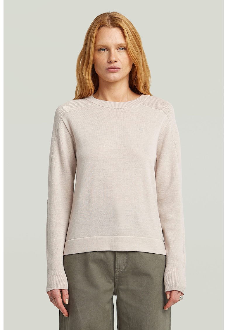 Oferte la Pulover tricotat din lana cu model uni si guler rotund - Crem