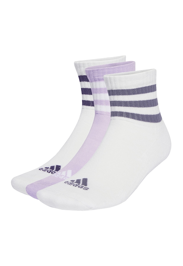 Oferte la Set de sosete scurte unisex in dungi - 3 perechi - Alb/Lila/Albastru indigo