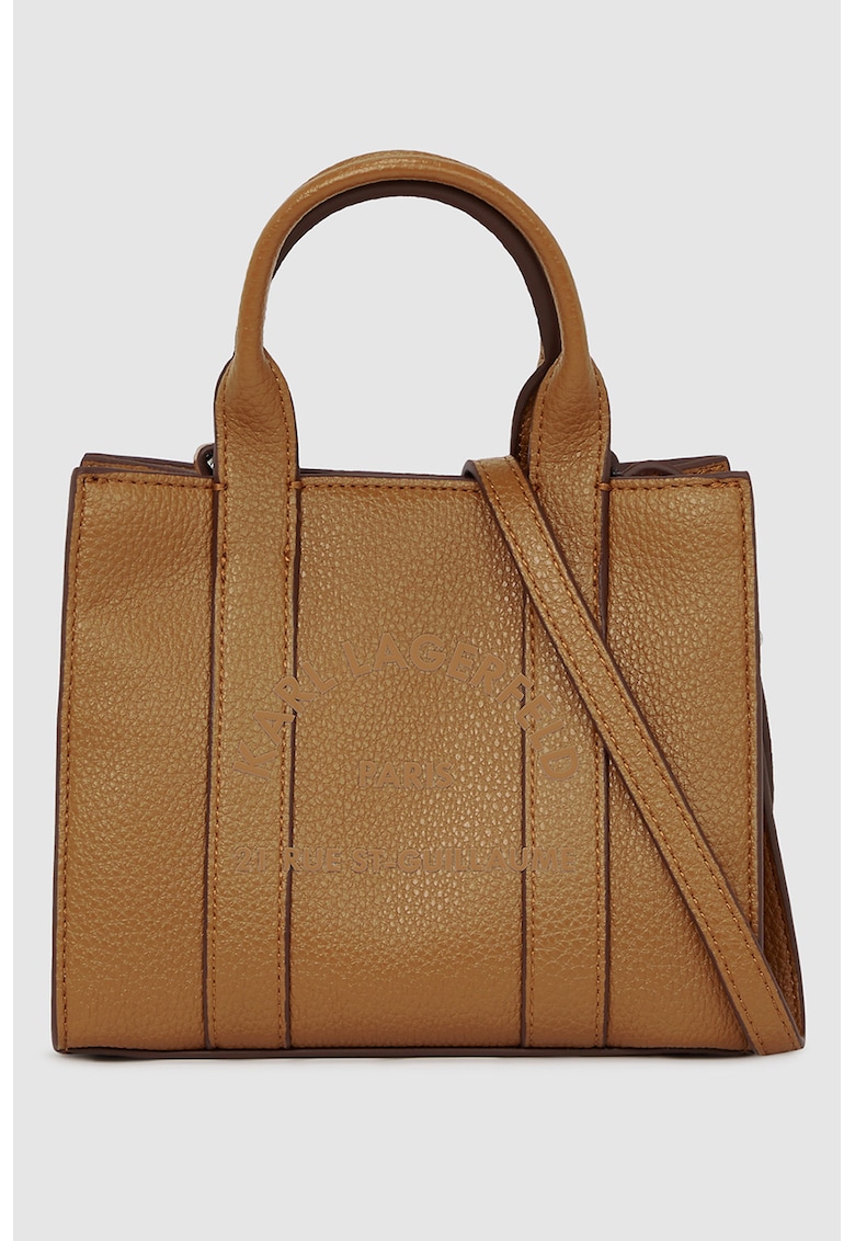Oferte la Geanta din piele ecologica cu bareta de umar si logo - Caramel