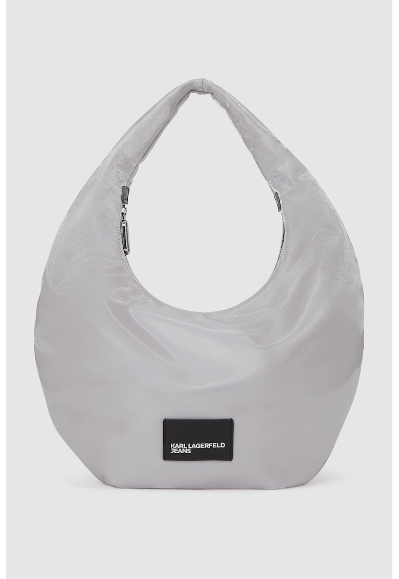 Oferte la Geanta din material textil cu bareta de umar si logo brodat aplicat - Argintiu