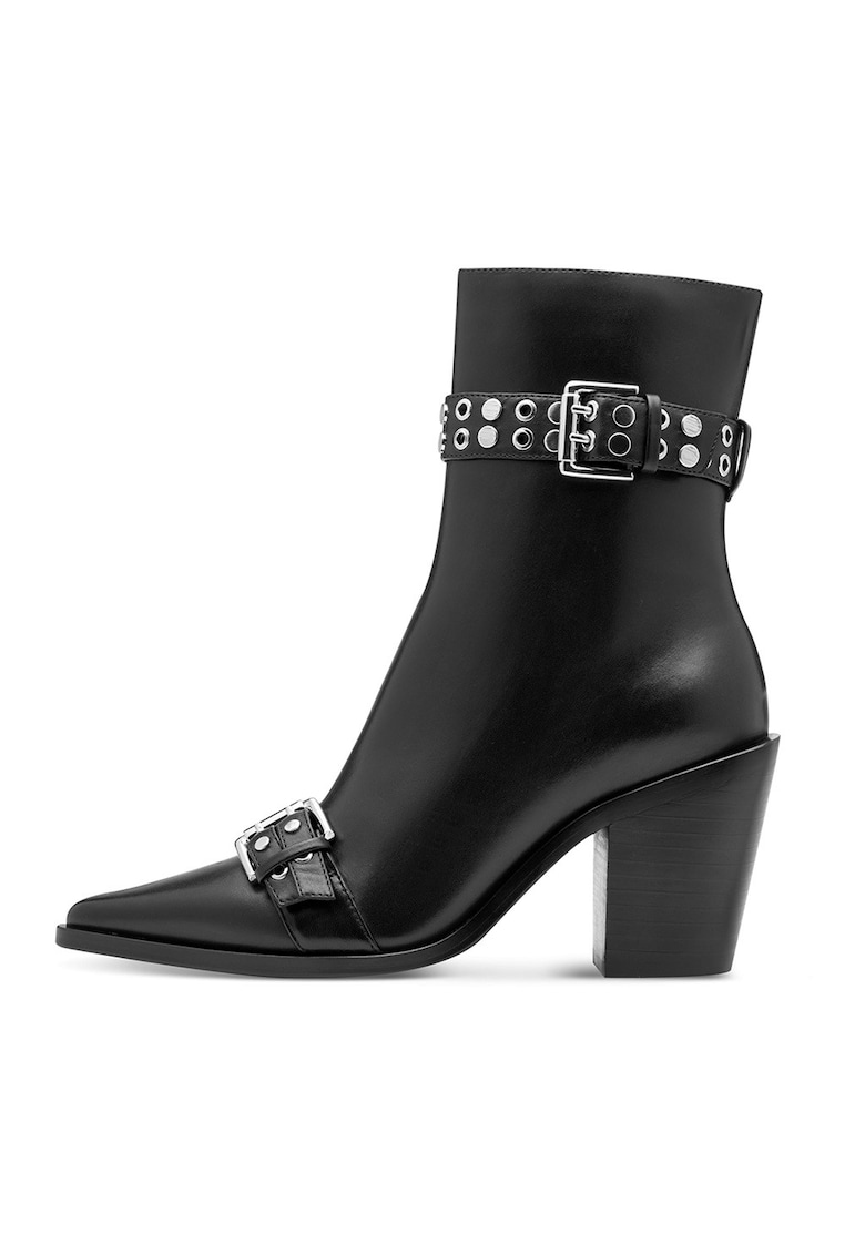 Oferte la Botine din piele cu toc masiv - Negru