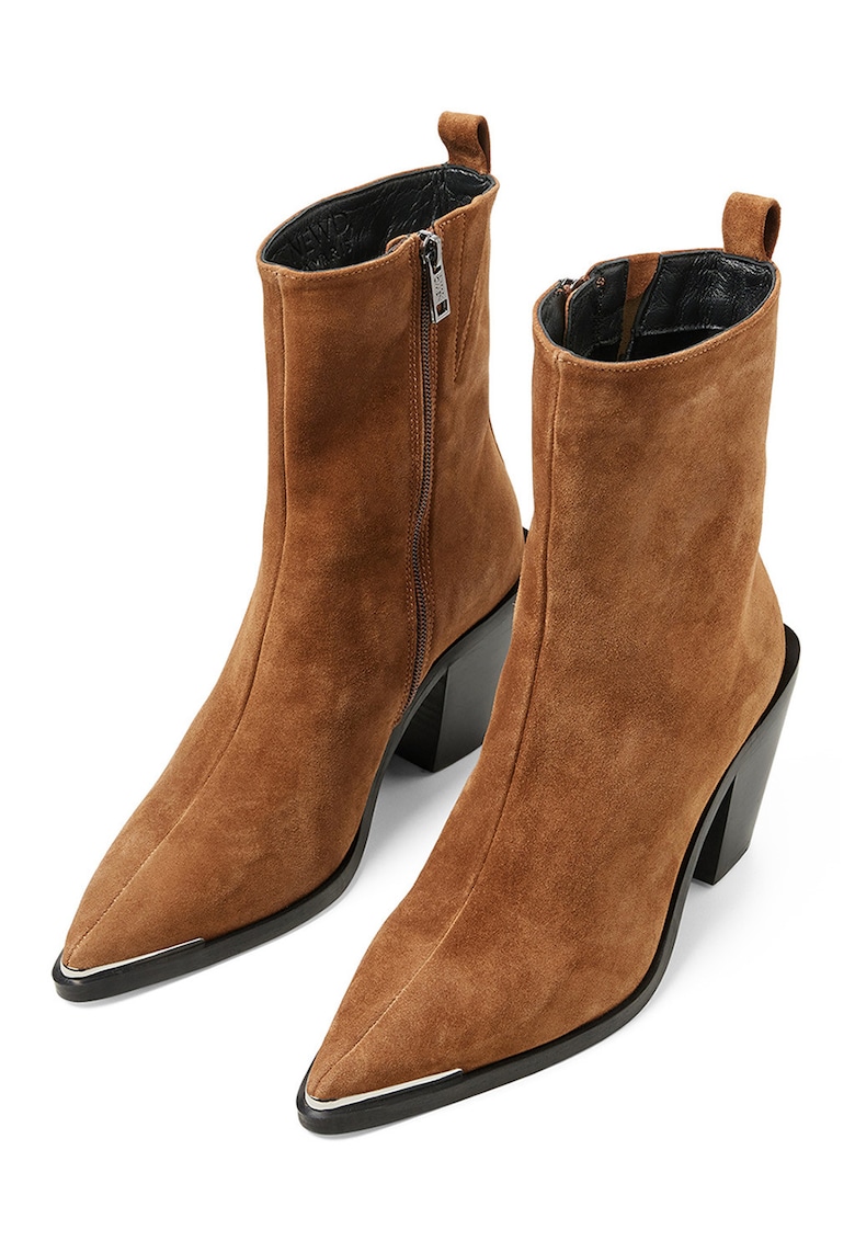 Oferte la Botine din material textil cu toc masiv - Caramel