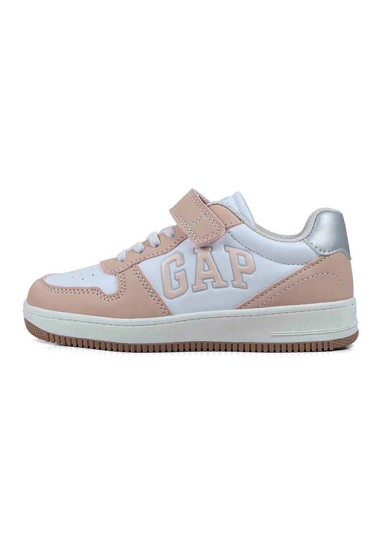 Oferte la Pantofi sport de piele ecologica cu velcro - Alb/Roz somon