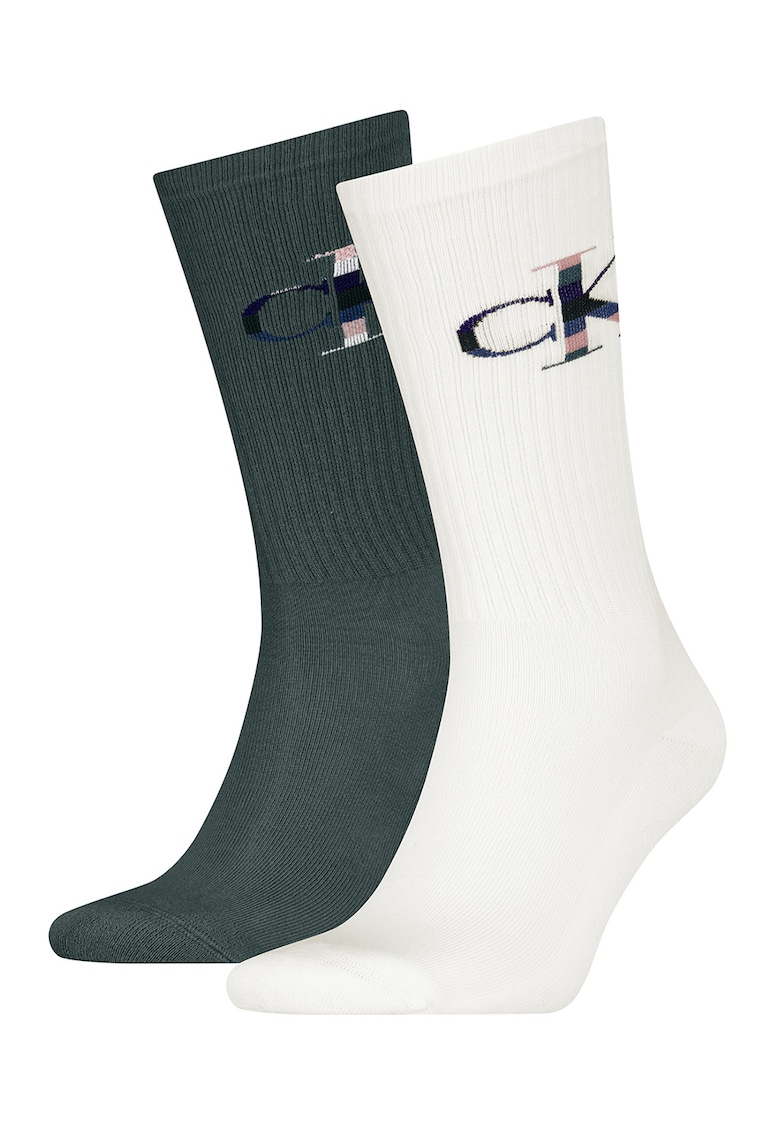 Oferte la Set de sosete lungi cu logo - 2 perechi - Alb/Gri inchis