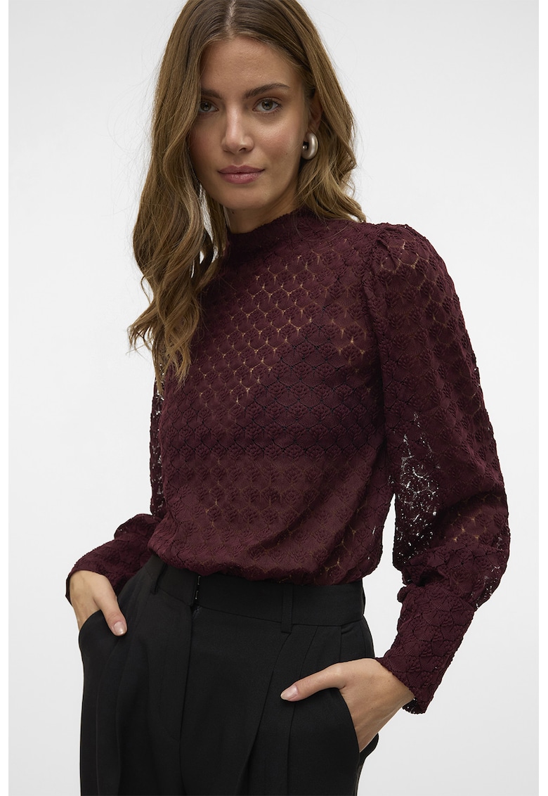 Oferte la Bluza semitransparenta cu guler scurt - Violet pruna