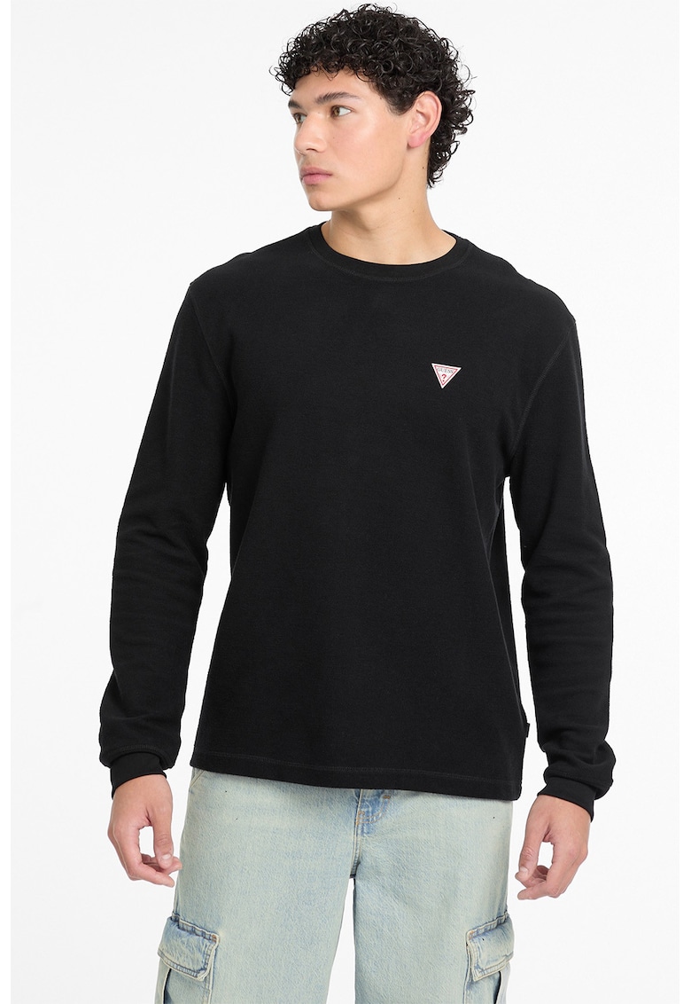 Oferte la Bluza cu decolteu la baza gatului si aplicatie logo - Negru
