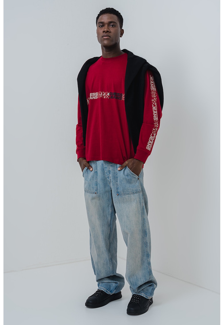 Oferte la Bluza de bumbac cu imprimeu logo - Rosu inchis