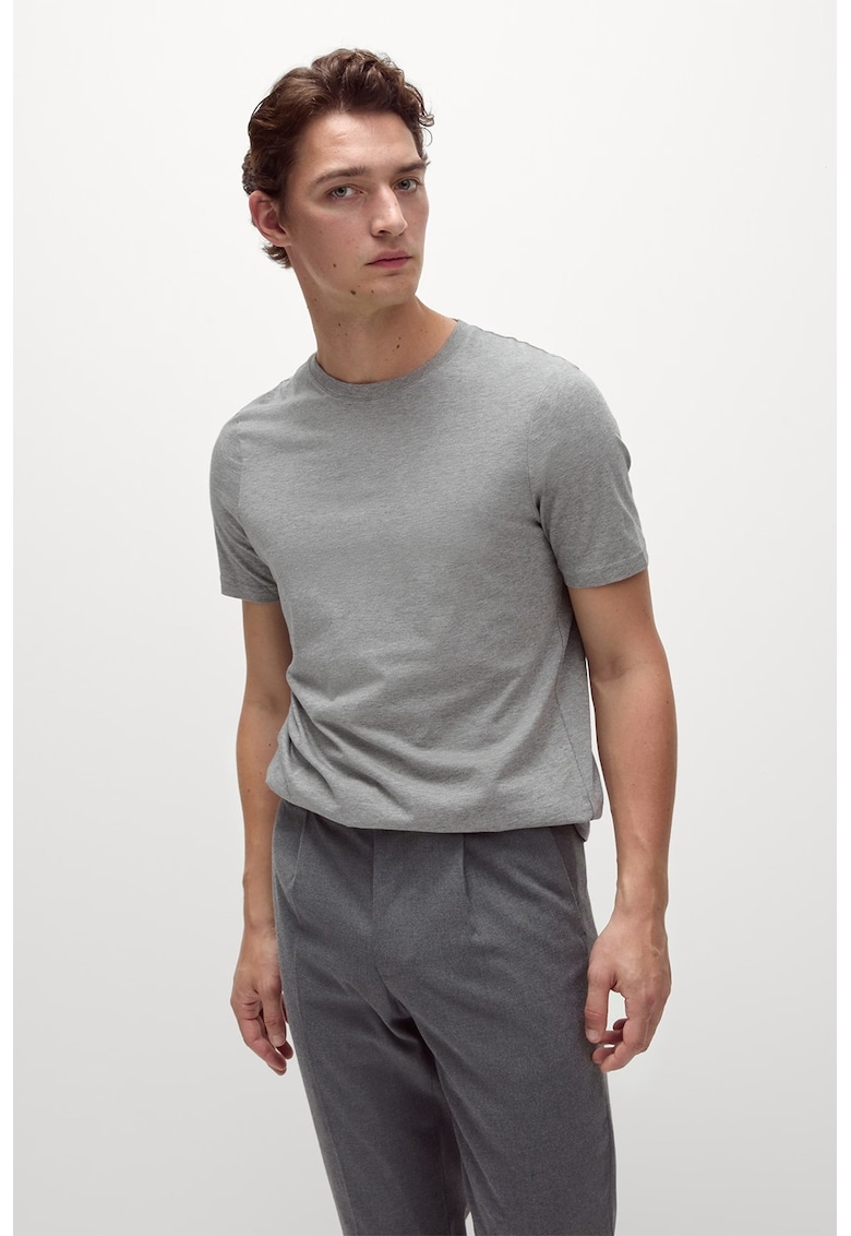 Oferte la Tricou regular fit cu decolteu la baza gatului - Gri melange