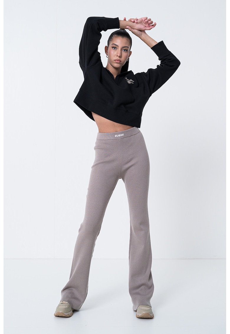 Oferte la Bluza de trening crop cu guler polo - Negru