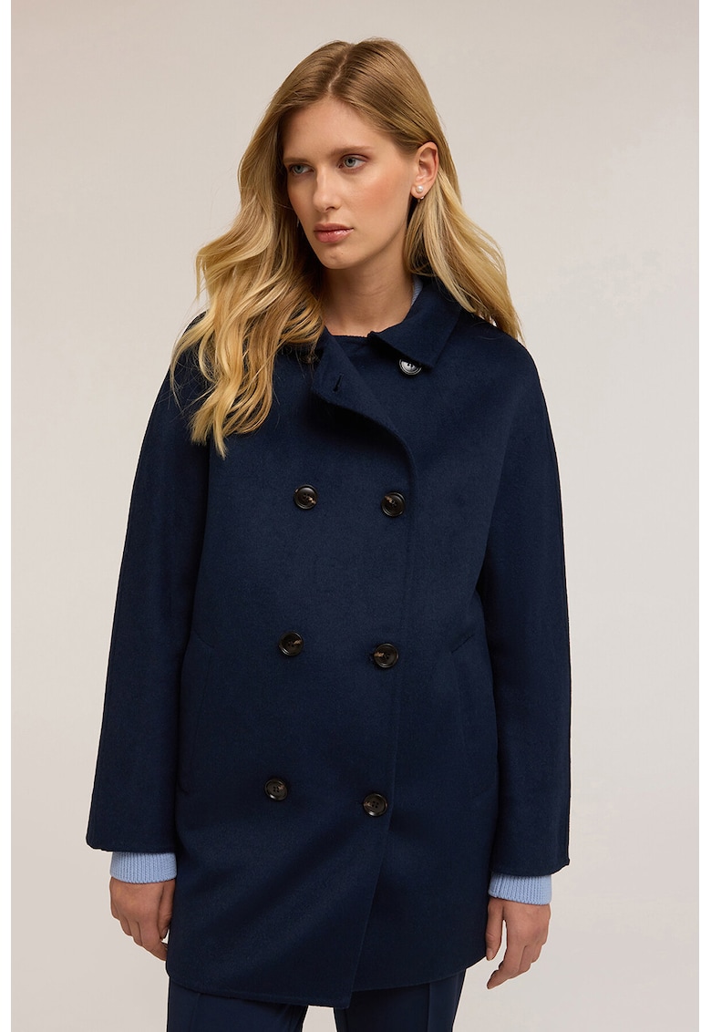Oferte la Palton lejer din amestec de lana si doua randuri de nasturi - Bleumarin