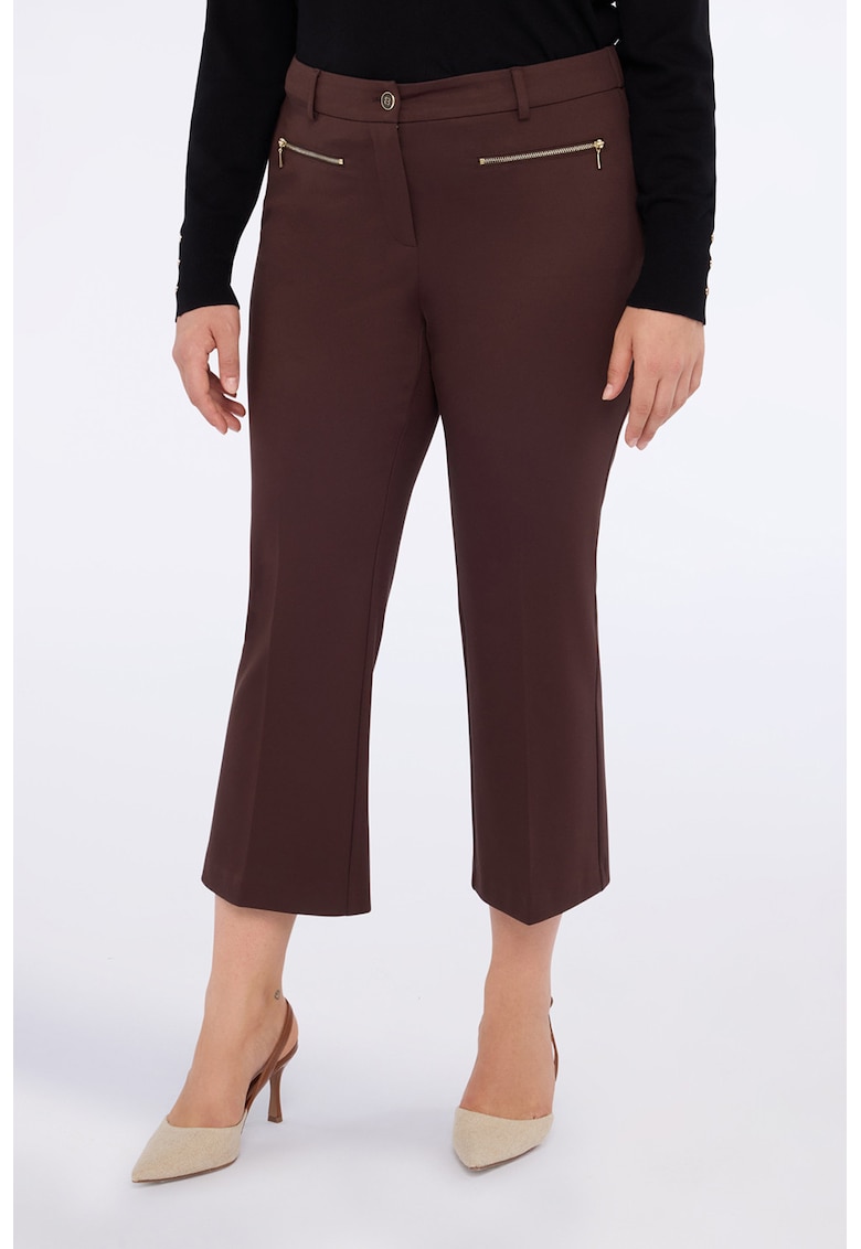 Oferte la Pantaloni kick-flared cu buzunare cu fermoar - Maro inchis